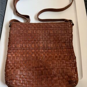 Elegant Tan Woven Leather Messenger Bag